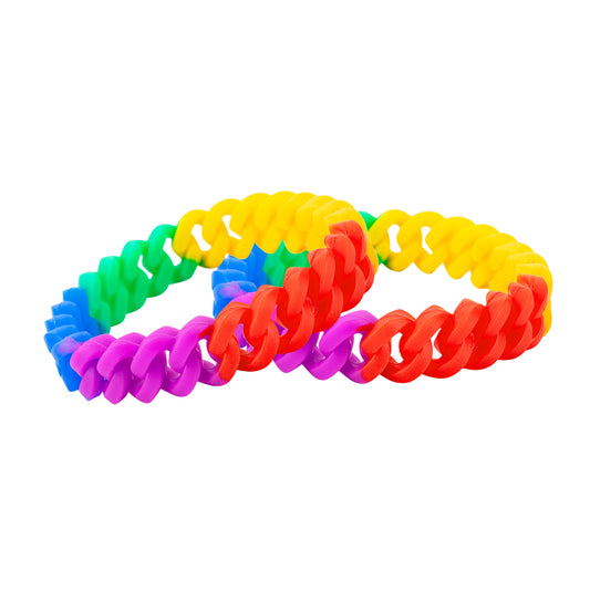 Rainbow Chain Link Silicone Bracelets, Gay Pride Wristbands in Bulk