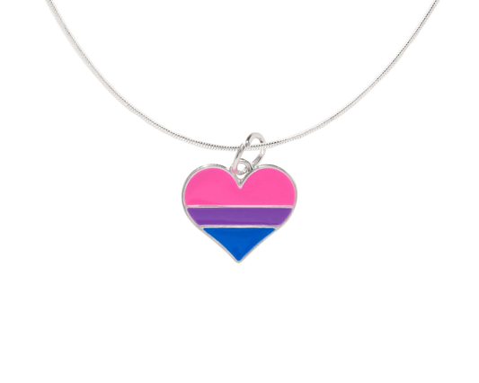 Wholesale Bisexual Heart Charm Necklaces, LGBTQ Gay Pride Awareness