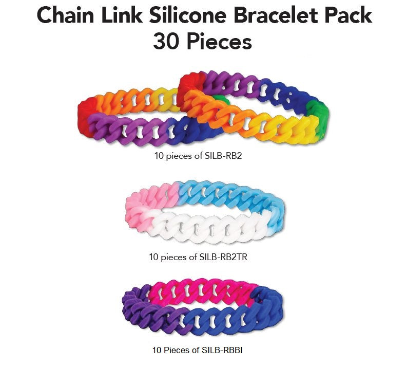 Gay Pride Silicone Chain Link Bracelet Variety Pack (30 Pieces)