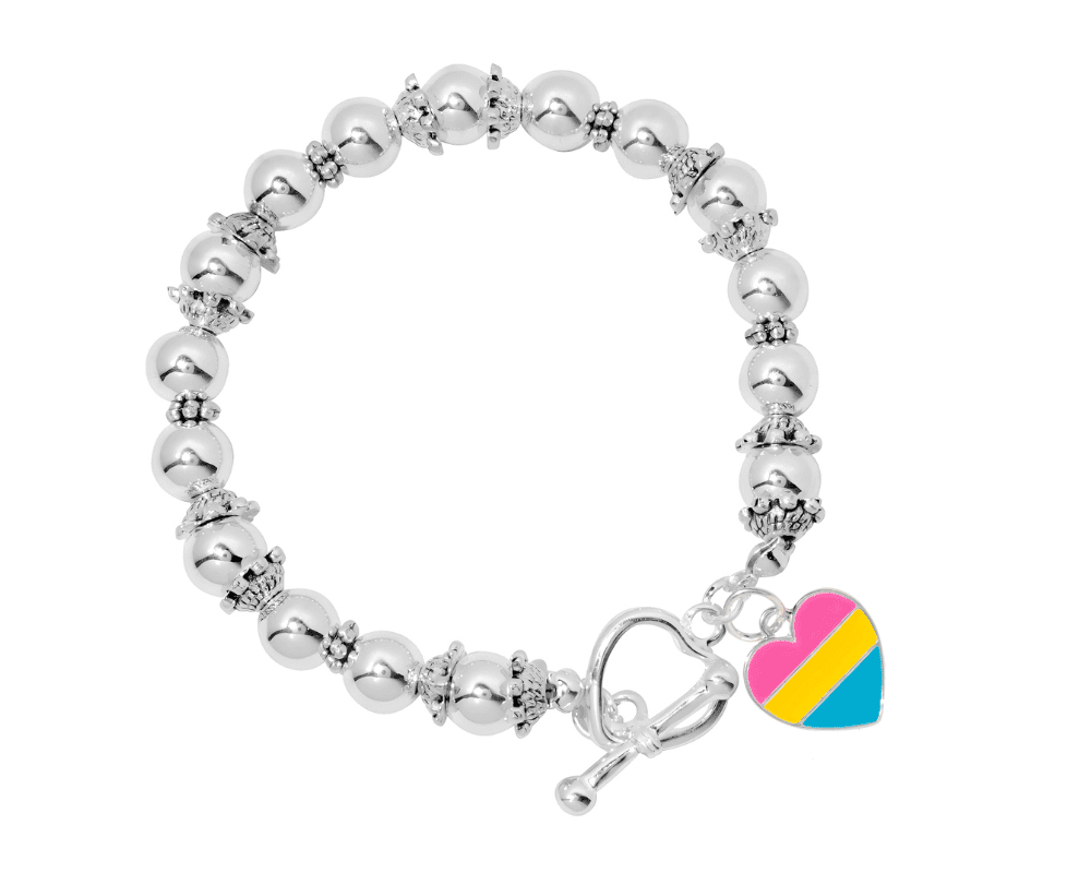 Wholesale Heart-Shaped Pansexual Flag Charm Beaded Bracelets, PRIDE