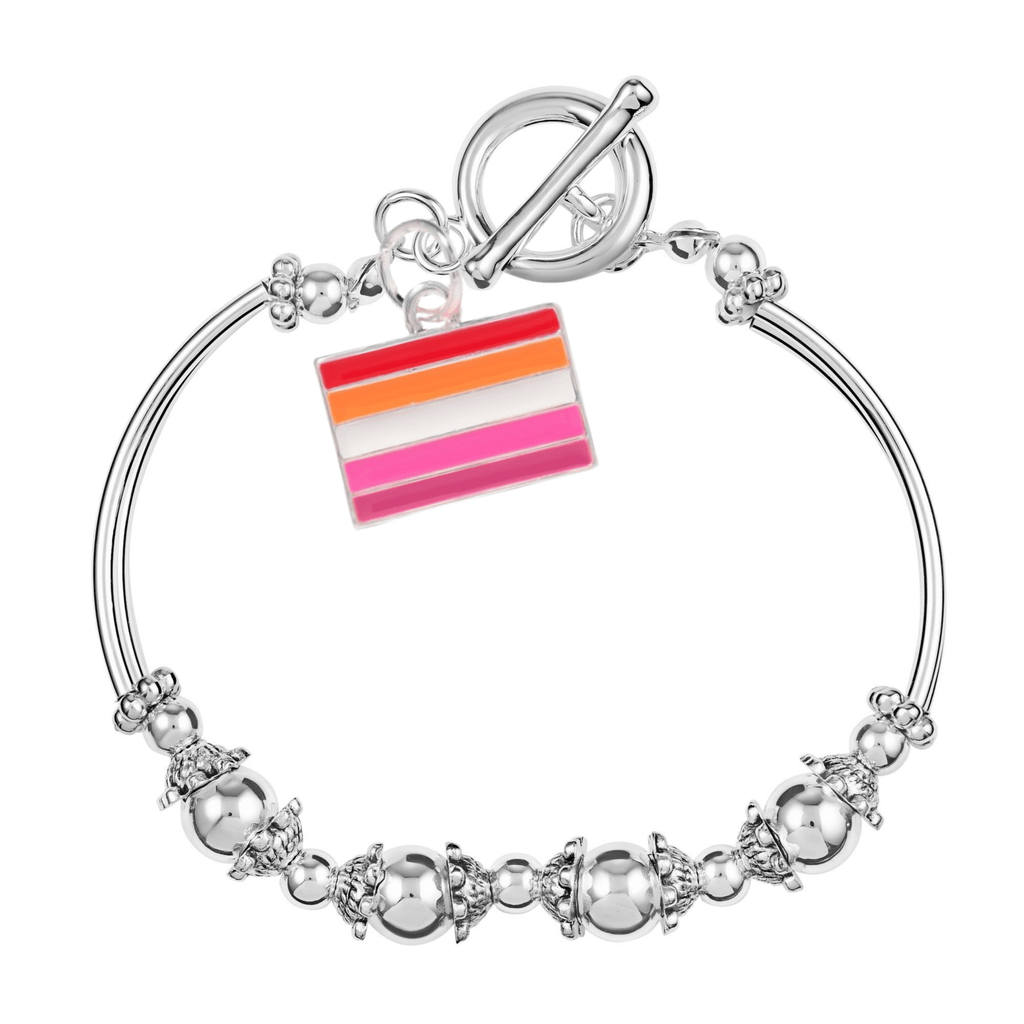 Lesbian Sunset Flag Charm Silver Rope Bracelets, Lesbian Jewelry Wholesale 