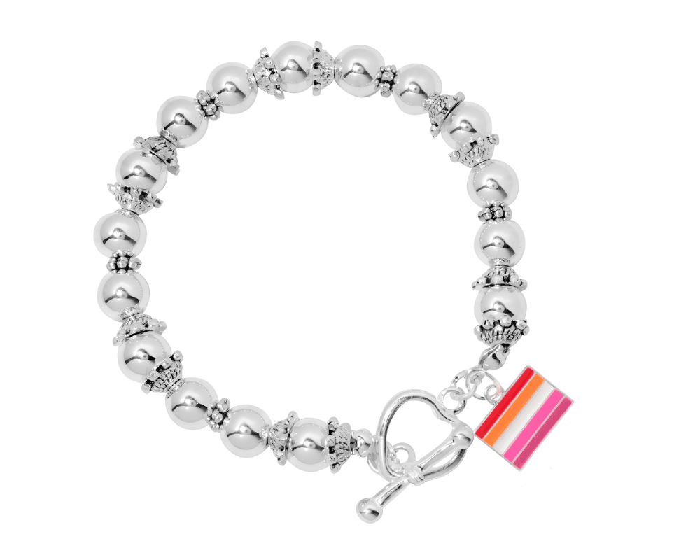 Lesbian Sunset Flag Charm Silver Rope Bracelets, Lesbian Jewelry Wholesale 