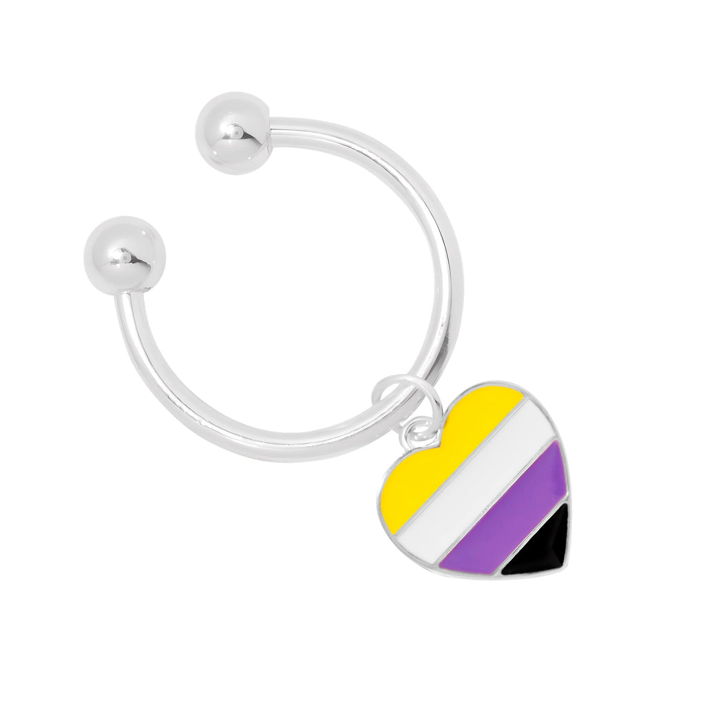 Bulk Nonbinary Flag Colored Heart Key Chains, LGBTQ Pride Jewelry