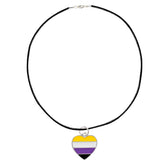 Nonbinary Heart LGBTQ Black Cord Necklaces Wholesale Packs