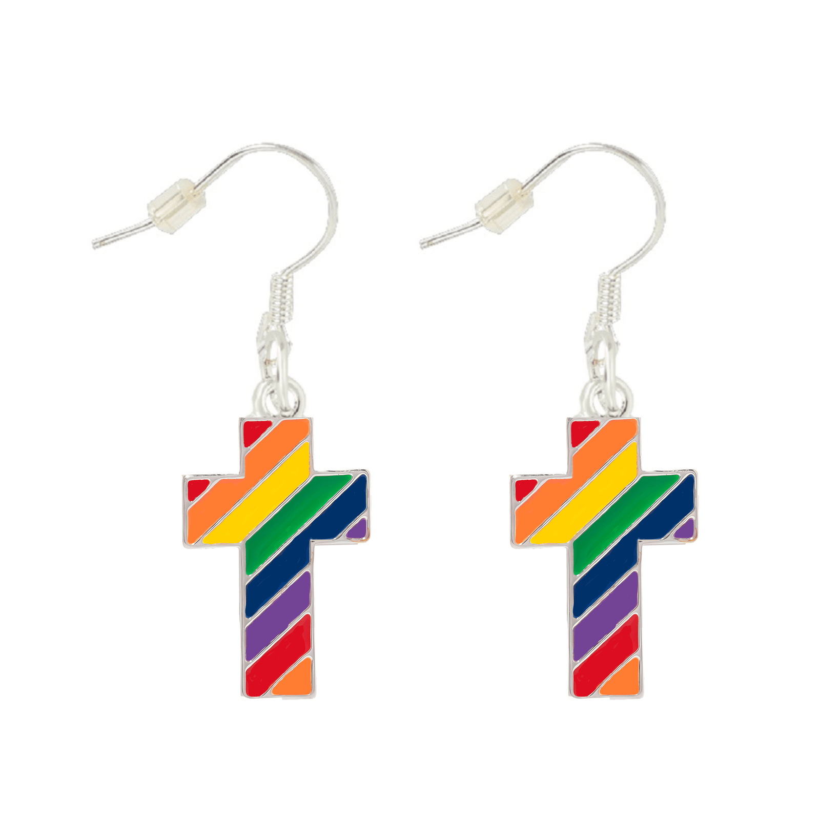 Bulk Rainbow Cross Hanging Earrings, LGBTQ Gay Pride Awareness