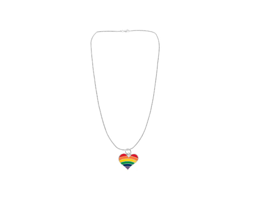 Bulk Rainbow Heart Charm Necklaces, LGBTQ Gay Pride Awareness