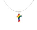 Bulk, Wholesale Rainbow Striped Cross Shape Charm Necklaces, LGBTQ Gay Pride Awareness