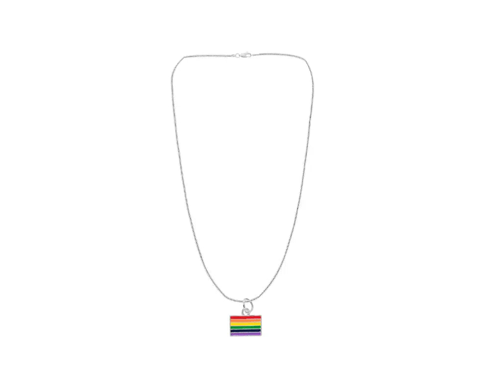 Bulk Rainbow Pride Rectangle LGBTQ Necklaces, Gay Pride Awareness Pendants