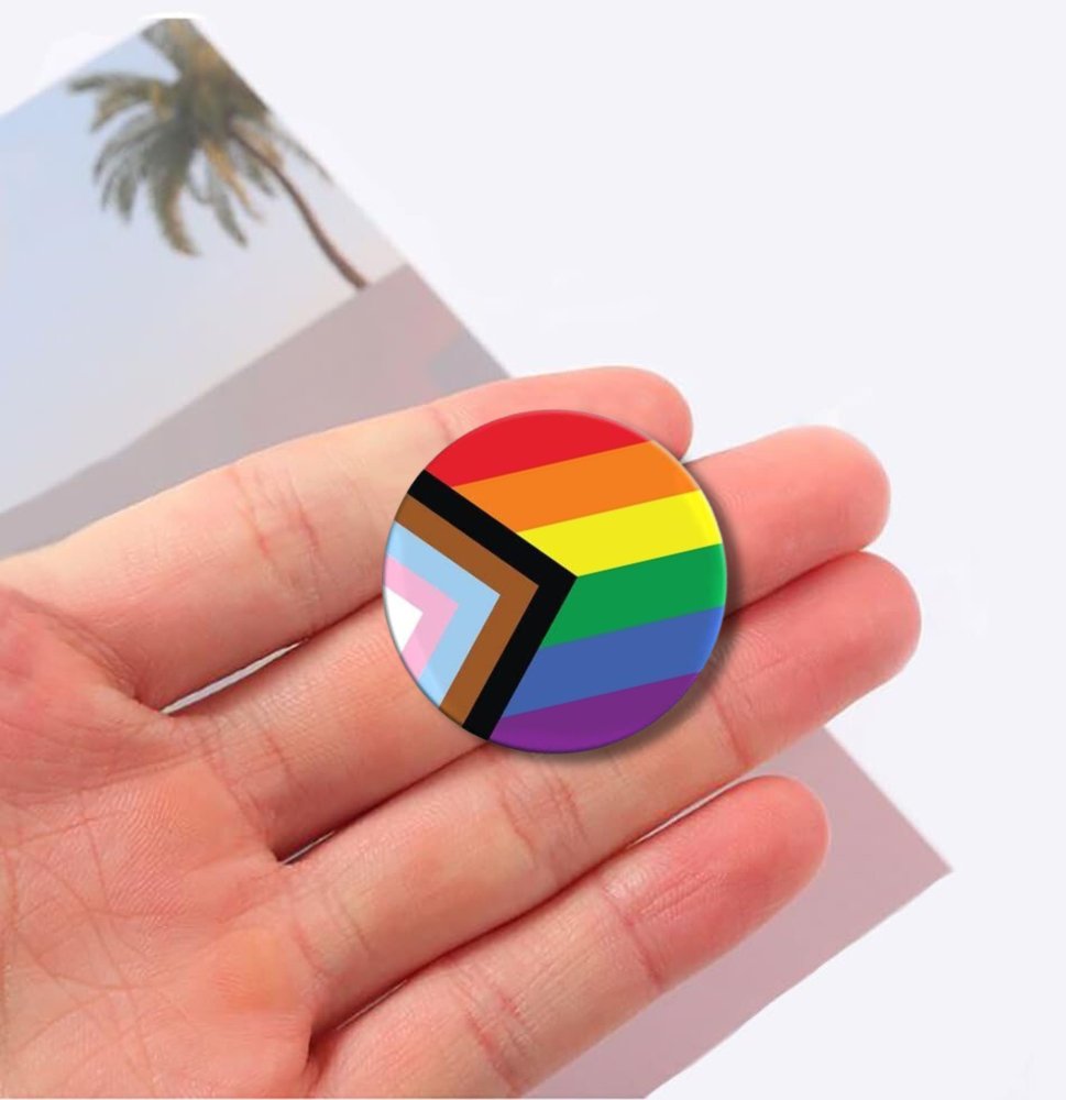 Round Daniel Quasar "Progress Pride" Rainbow Flag Button Pins - We Are Pride Wholesale