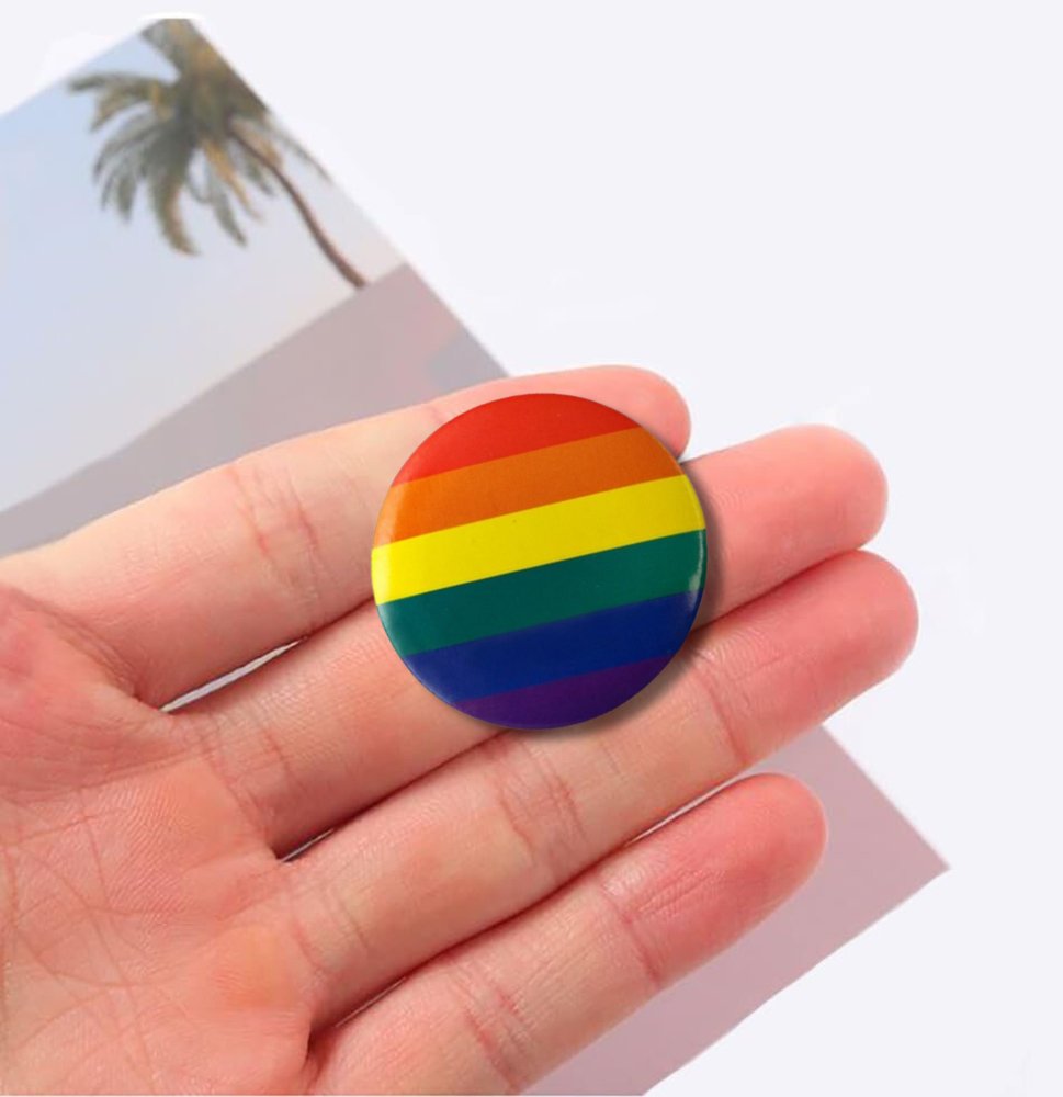 Rainbow Striped Circle Button Pins - We Are Pride Wholesale