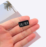 He Him Black Rectangle Silicone Pronoun Pins for Gay Pride