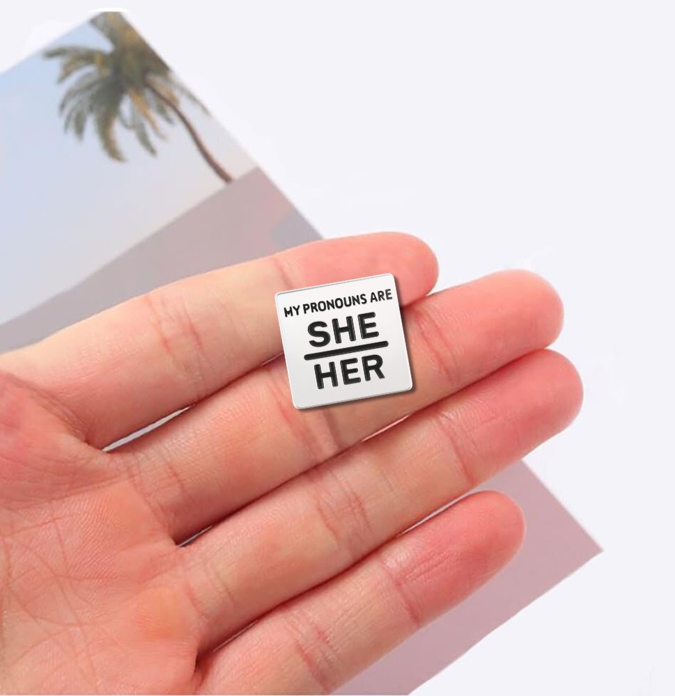 Wholesale She/Her Pronoun Square Pins for Gay Pride, Pronoun Jewelry