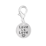 Wholesale Silver Circle Love Is Love Hanging Charms, LGBTQ Gay Pride Awareness, 