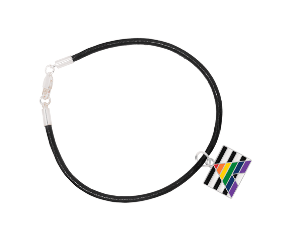 Straight Ally Rectangle Flag Black Leather Cord Bracelet