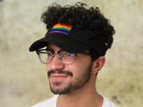 Wholesale Embroidered Rectangle Bulk Rainbow Flag Visors in Black, LGBTQ Gay Pride Awareness