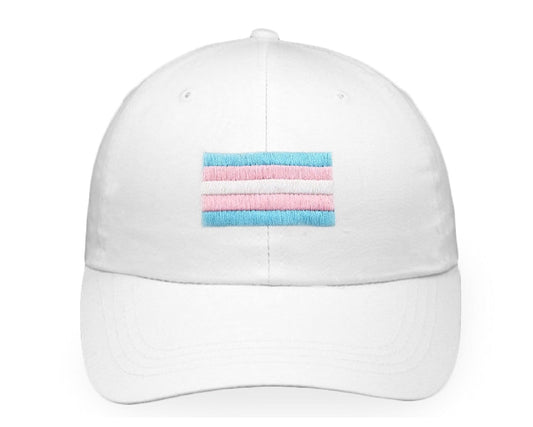 Bulk Embroidered Transgender Flag Baseball Hats in White - We Are Pride Wholesale